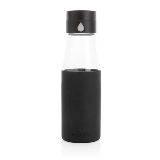 Ukiyo Glass Hydration Tracking Bottle With Sleeve 600ml