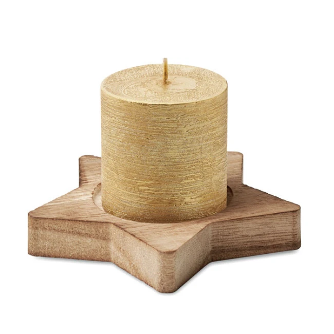 Candle On Star Wooden Base