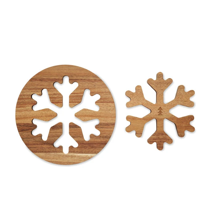 Snowflake Acacia Wooden Pot Holders Set