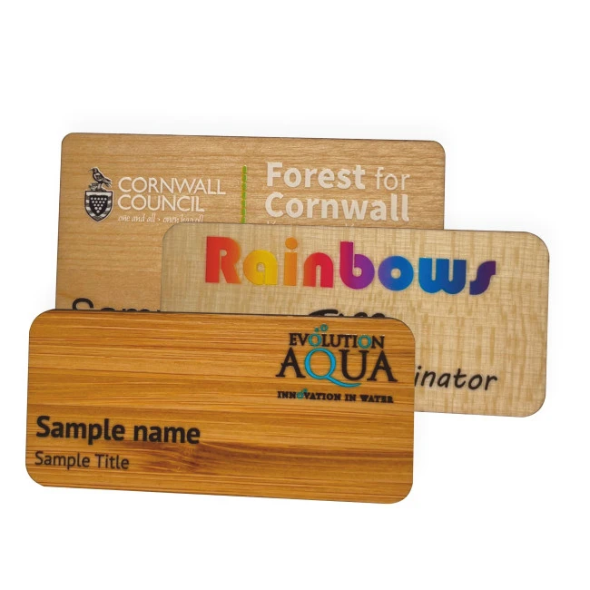 Wooden Name Badge Maple 76x45mm Pin