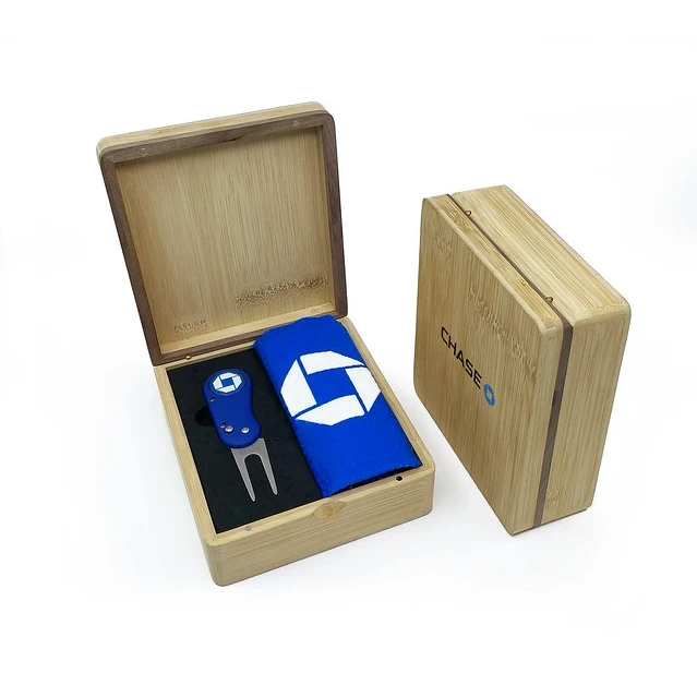 Mini Hinged Magnetic Bamboo Towel And Flix Lite Golf Presentation Box