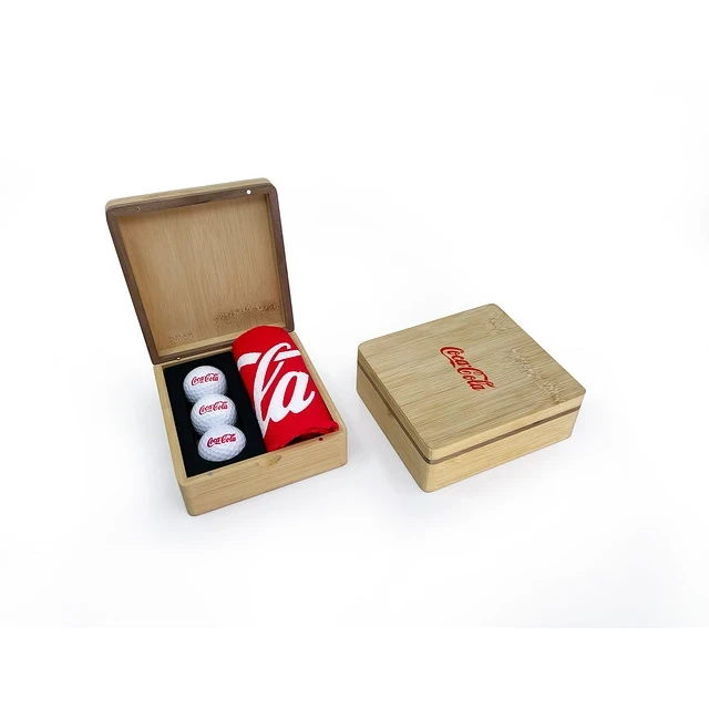 Mini Hinged Magnetic Bamboo Towel And Ball Golf Presentation Box