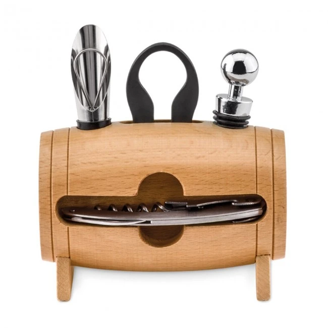 Wine Set In Wooden Stand 4pcs