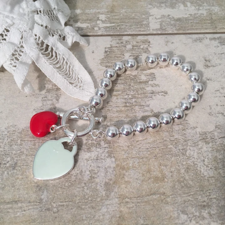 Maraca Silver Plated Bracelet With Red Heart