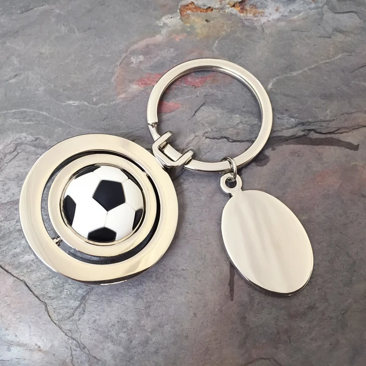 Spinning Football Keyring - Black and White