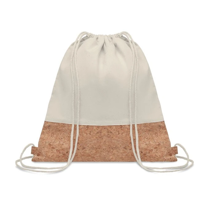 Cotton Drawstring Bag With Cork Details 160gr/m²