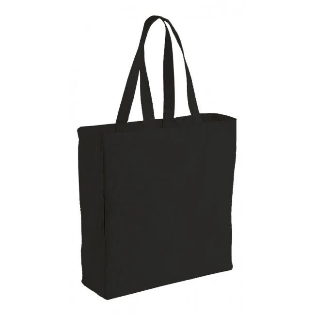 Promotional 8oz  Black Canvas Shopper with Botton Gussett