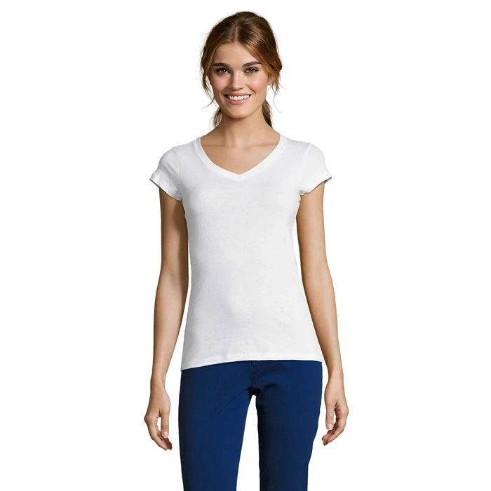 Moon Womens V-Neck T-Shirt White