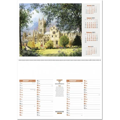 Watercolour Britain Central Spiral Wall Calendar