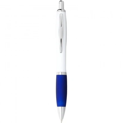 Nash ballpoint pen with white barrel and coloured grip