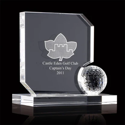 Crystal Golf Ball And Rectangular Base Award