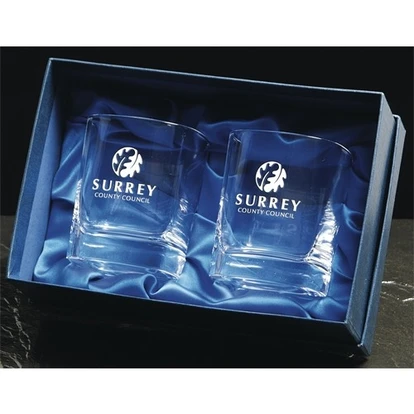 Pair Of Crystal Square Tumblers