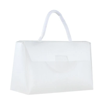 Mini clear recyclable polypropylene bag with drawstrings and one window for a business card.