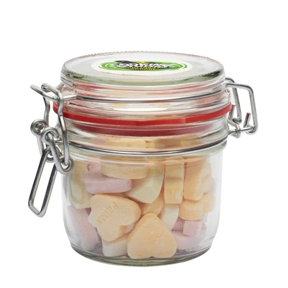 255ml/490gr Glass jar filled with sugar hearts