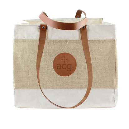 Deluxe Jute & Cotton Tote Bag With Chelsea Leather Handles