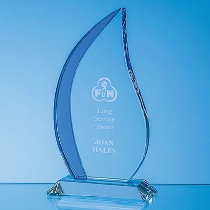 20cm Optical Crystal Clear & Cobalt Blue Flame Award