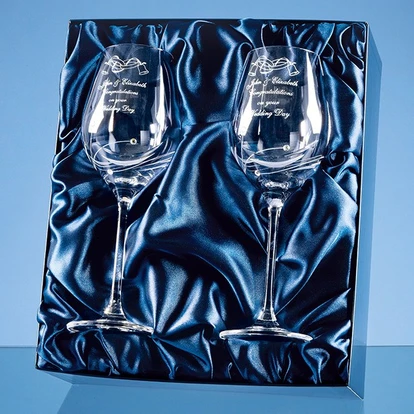 2 Diamante Wine Glasses with Elegance Spiral Cutting in an attractive Gift Box