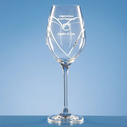 Single Diamante Wine Glass with Heart Shaped Cutting