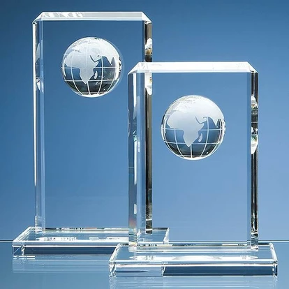 19cm Optical Crystal Globe Rectangle Award