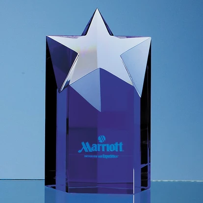 15cm Sapphire Blue Optic Star Column Award