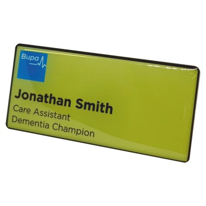 Recycled Plastic Name Badge 75x35mm Pin (Domed)