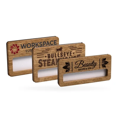 Reusable wood faced window badges