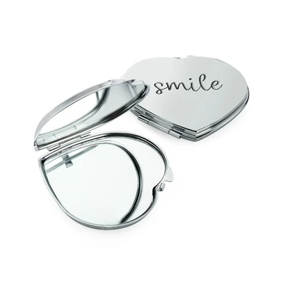 Silver Coloured Heart Shaped Compact Mirror